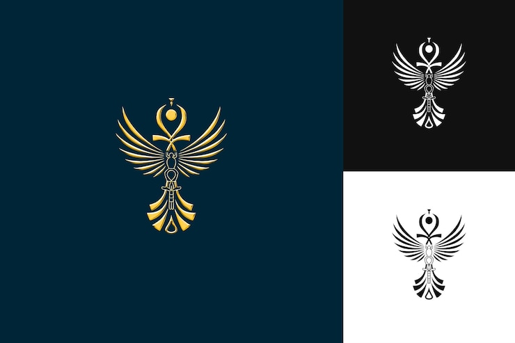 PSD misterioso logotipo de ankh egipcio con escarabajo y loto para colecciones de diseño vectorial abstracto deco