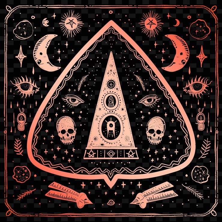 PSD mistica ouija board arte popolare con modello planchette e sp illustrazione collezione di motivi di decorazione