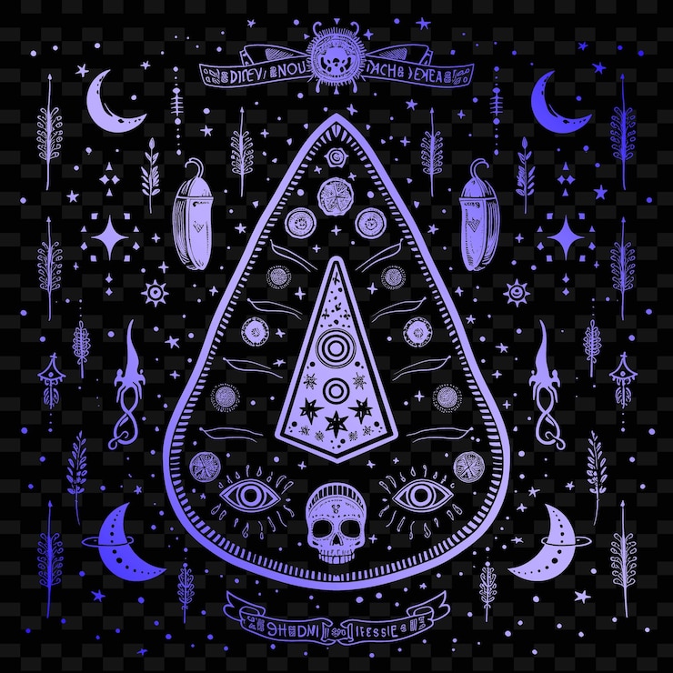 PSD mistica ouija board arte popolare con modello planchette e sp illustrazione collezione di motivi di decorazione