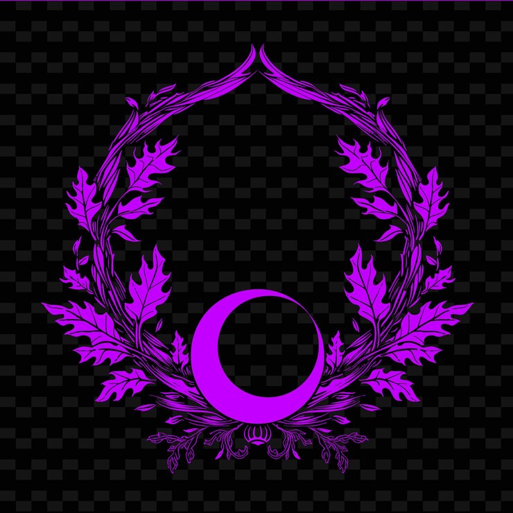 PSD místico círculo druídico crest con hojas de roble y lunas para diseños vectoriales tribales creativos