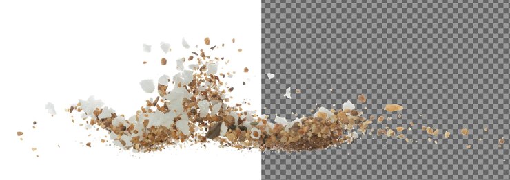 PSD mistura de sal areia voando explosão grande grandes sais brancos flor explodir abstrato nuvem voar areia sal rocha salpico no ar condimento elemento de design fundo branco isolado movimento de congelamento de alta velocidade