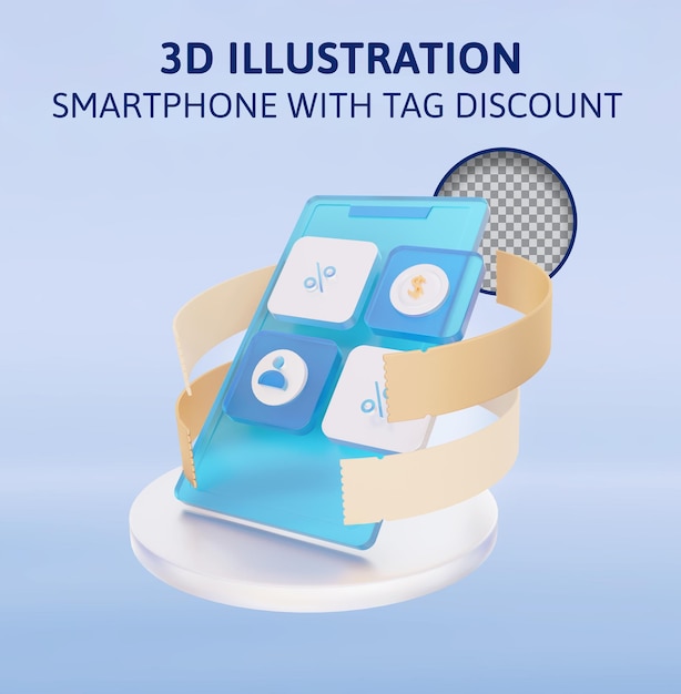 mit Smartphone-Tag-Ermäßigung 3D-Rendering-Illustration