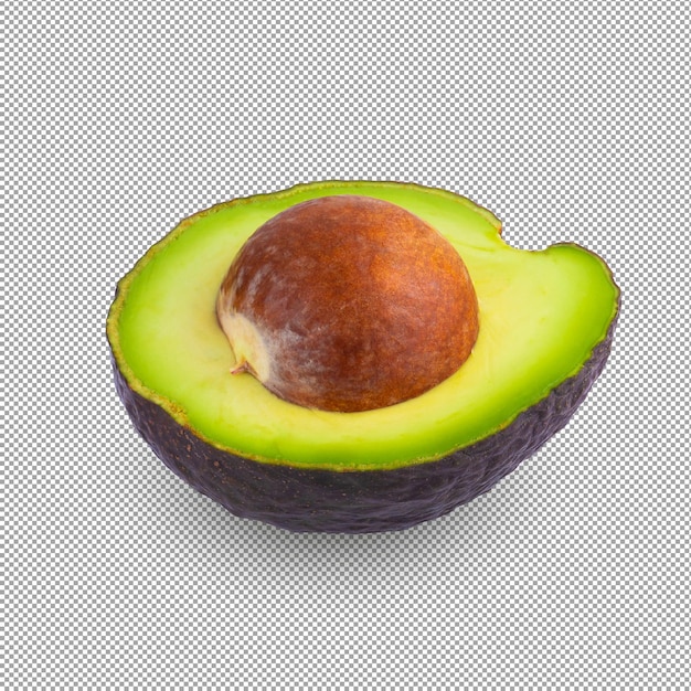 La mitad de aguacate fresco con núcleo aislado en un fondo alfa