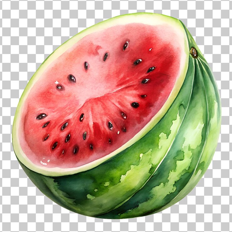 PSD la mitad del clip art de acuarela de sandía fresca aislado en un fondo transparente