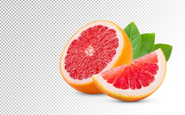 PSD la mitad madura de los cítricos de pomelo rosa aislado sobre fondo blanco. profundidad de campo completa