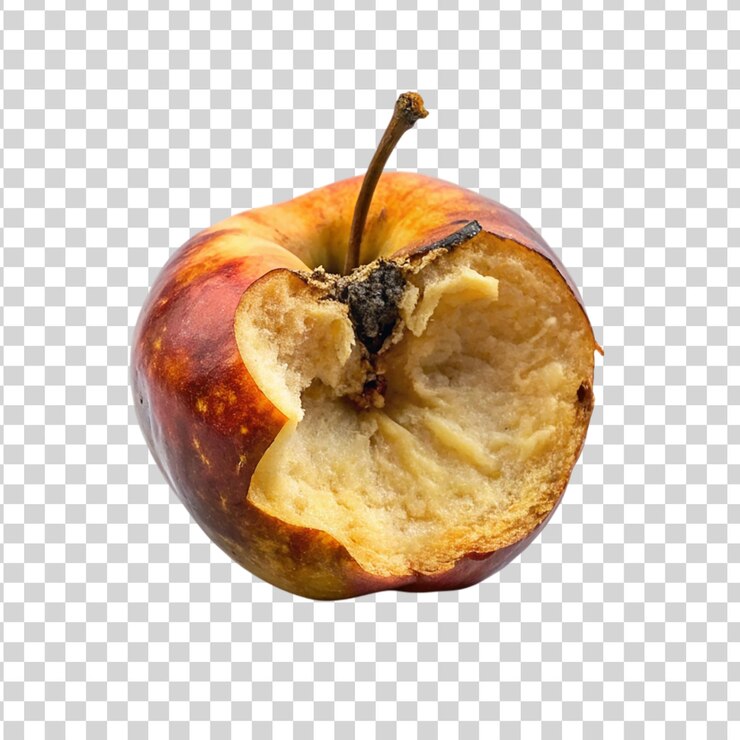 PSD la mitad de una manzana podrida aislada sobre un fondo transparente ilustración vectorial realista