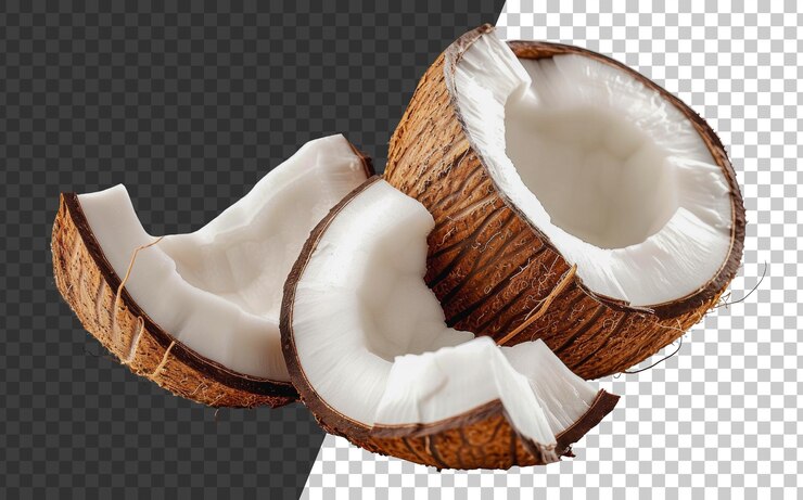 PSD mitades de coco con carne blanca cortada png