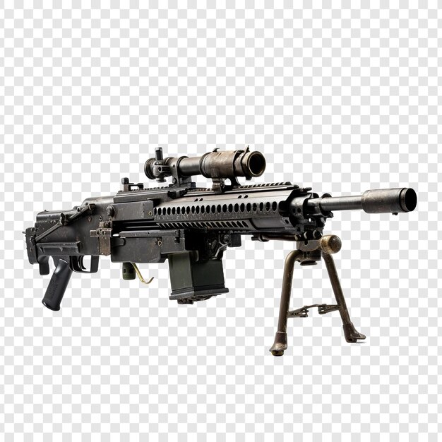 PSD une mitrailleuse m240 isolée sur un fond transparent