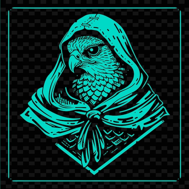 PSD mittelalterliches falconry club-logo mit falke und kapuze für decoratio creative tribal vector designs