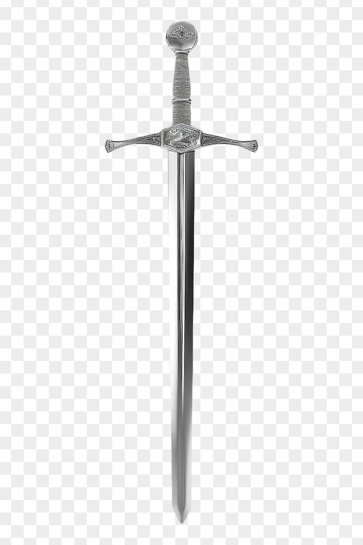 PSD mittelalterliches schwert auf isoliertem hintergrund metall historische waffe