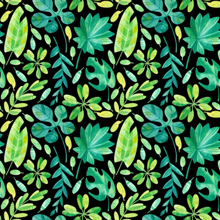 PSD mix of exotic jungle leaves monstera banana summer seamless pattern tropical watercolor psd