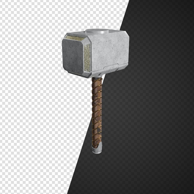 PSD mjolnir o martelo de thor isolado renderização 3d