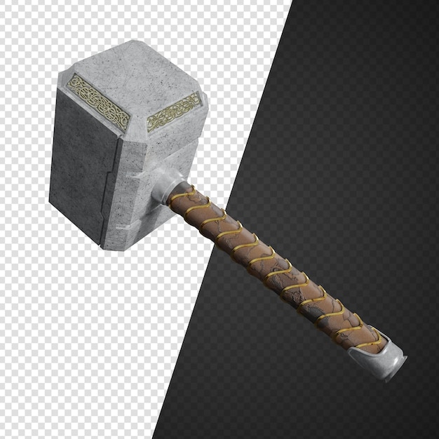 PSD mjolnir o martelo de thor isolado renderização 3d