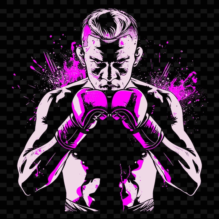 PSD mma fighter in posizione pronta con guanti e protettore della bocca con illustrazione flat 2d sport background