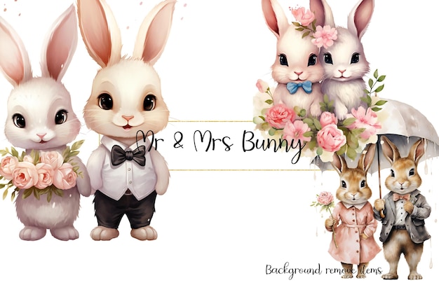 PSD mme et mme bunny cliparts.