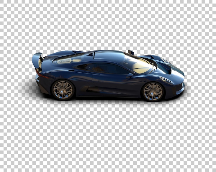 PSD mobil balap realistis diisolasi pada ilustrasi rendering 3d latar belakang