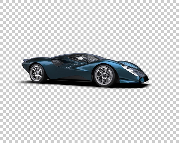 PSD mobil sport realistis yang diisolasi pada ilustrasi rendering 3d latar belakang