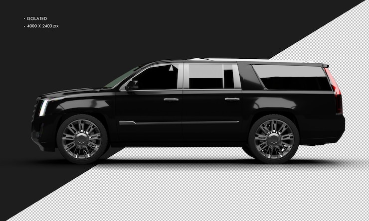 PSD mobil suv kota mewah elegan hitam matte realistis terisolasi dari tampilan sisi kiri