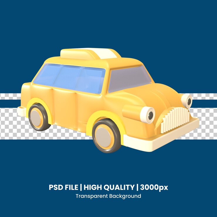 PSD mobil taksi ikon 3d dirender terisolasi pada latar belakang berwarna