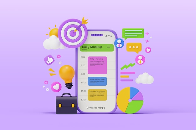 Mobile App-Mockup für den täglichen Zeitplan