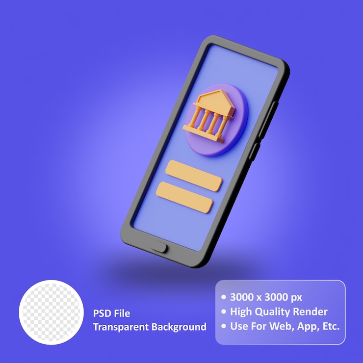 PSD mobile banking 3d réaliste objet design vecteur icône illustration