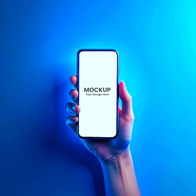 Mobile Bildschirm-Mockup Frontansicht mit der Hand