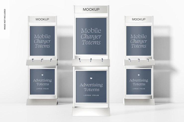 PSD mobile charger totems mockup, front view