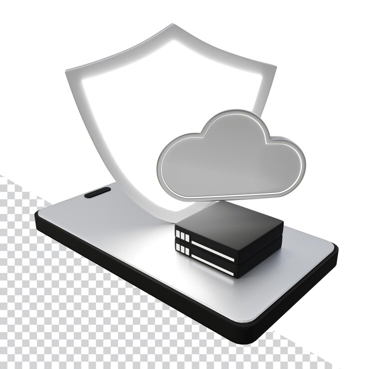 PSD mobile cloud-sicherheit und datenschutz 3d silver metallic konzeptmaterialien
