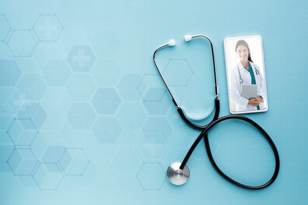 mobile device mock-up and stethoscope