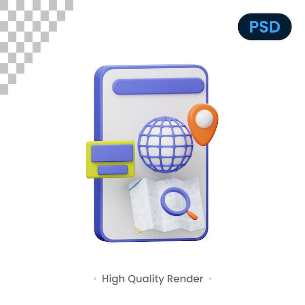 Mobile location 3d render illustration premium psd
