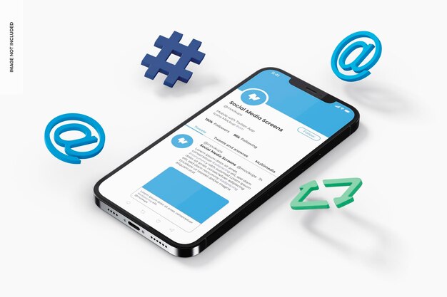 Mobile mit social media icons psd mockup, perspektive