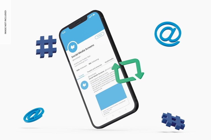 PSD mobile mit social media icons psd mockup, schwebend
