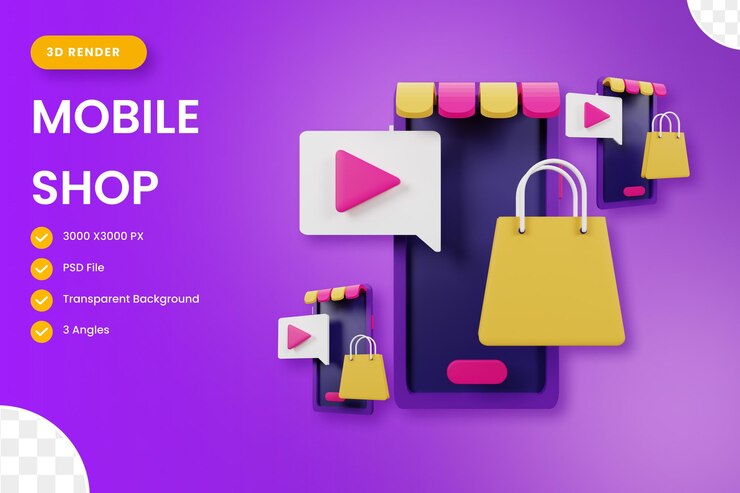 PSD mobile shop 3d icon ilustración para la interfaz de usuario de su sitio web y presentación 3d render ilustración