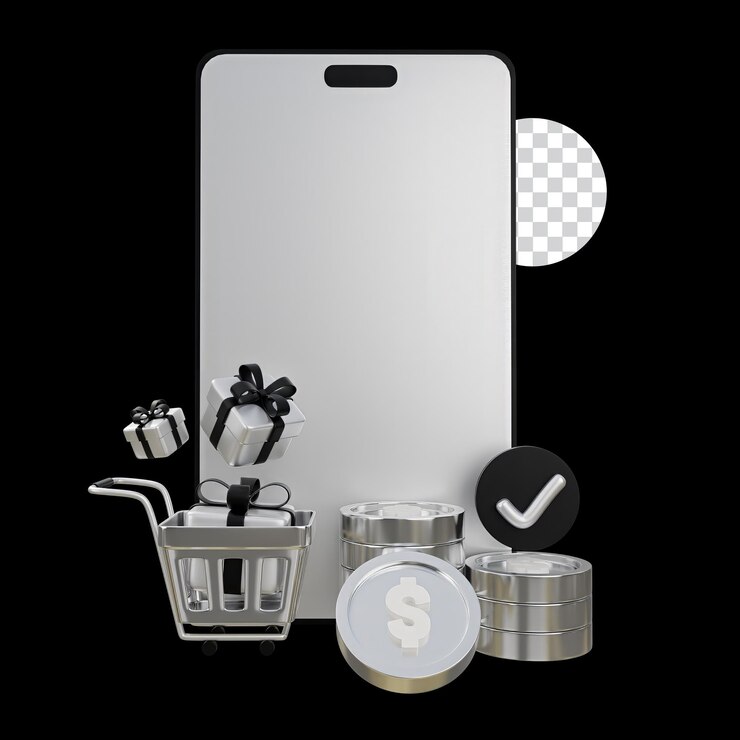 PSD mobile shopping app graphic design silver metallic concept materials