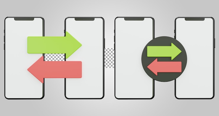 PSD mobiler datenaustausch isoliert auf transparentem hintergrund 3d-rendering