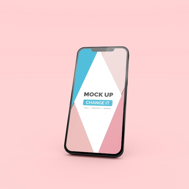 Mobiles 3D-Rendering-Mockup für die Werbeanwendung auf sauberem Hintergrund Ansicht von vorne rechts oben