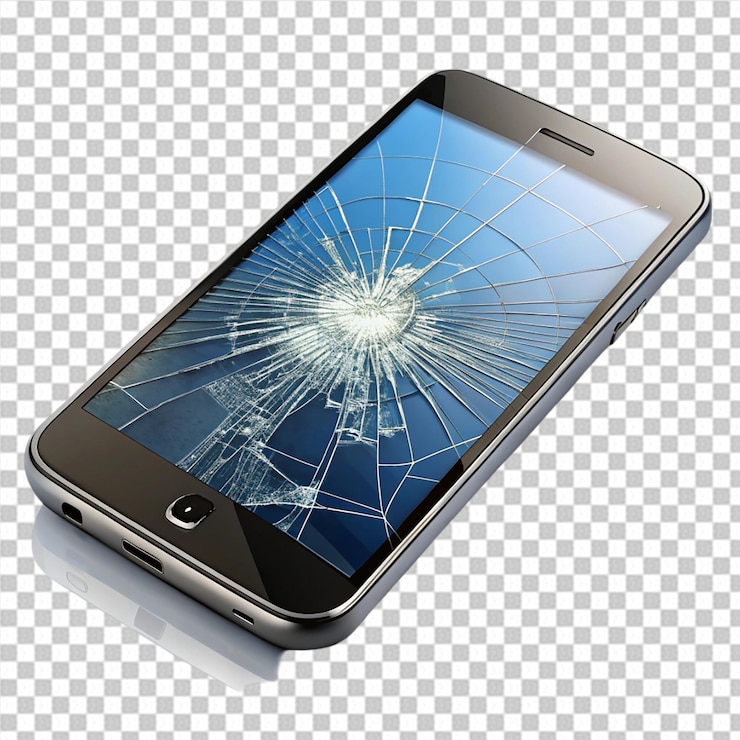 PSD mobiltelefon mit gebrochenem bildschirm und durchsichtigem hintergrund