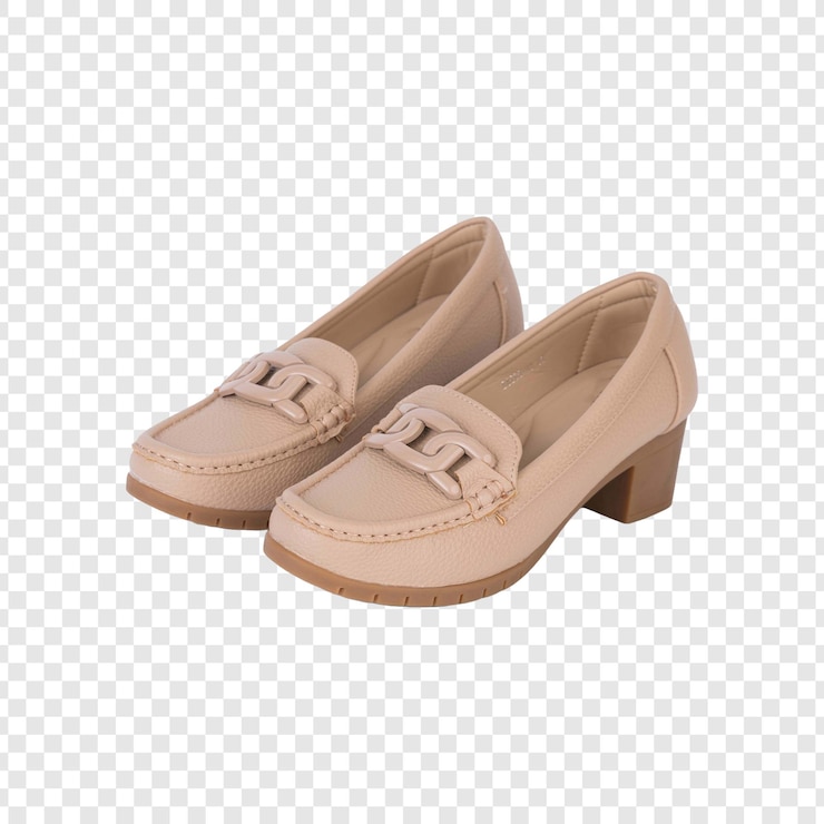 PSD los mocassinos de cuero beige con talón bloque para mujeres