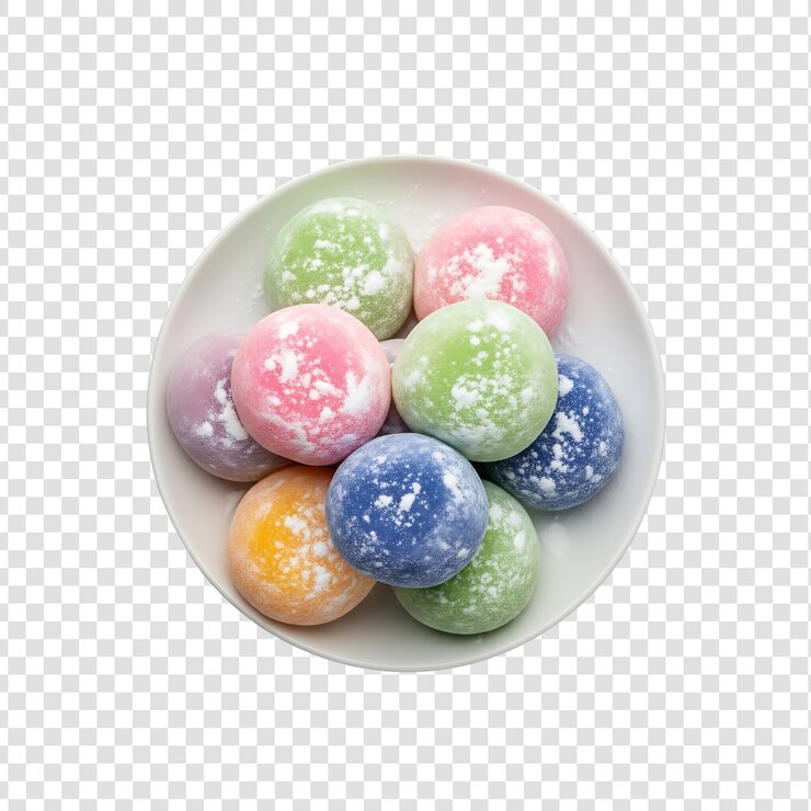 PSD mochi de colores en un plato blanco