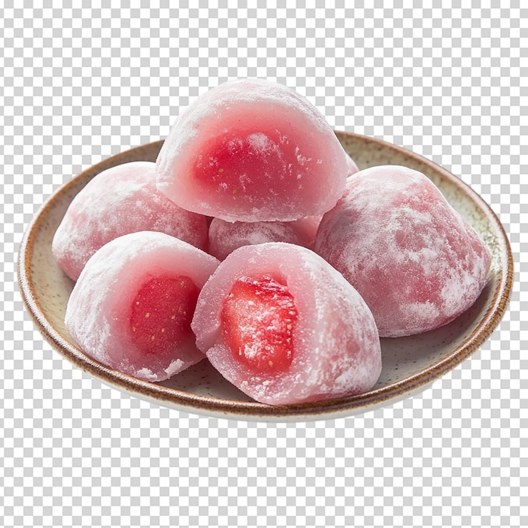 PSD mochi rosa com morango isolado em fundo branco