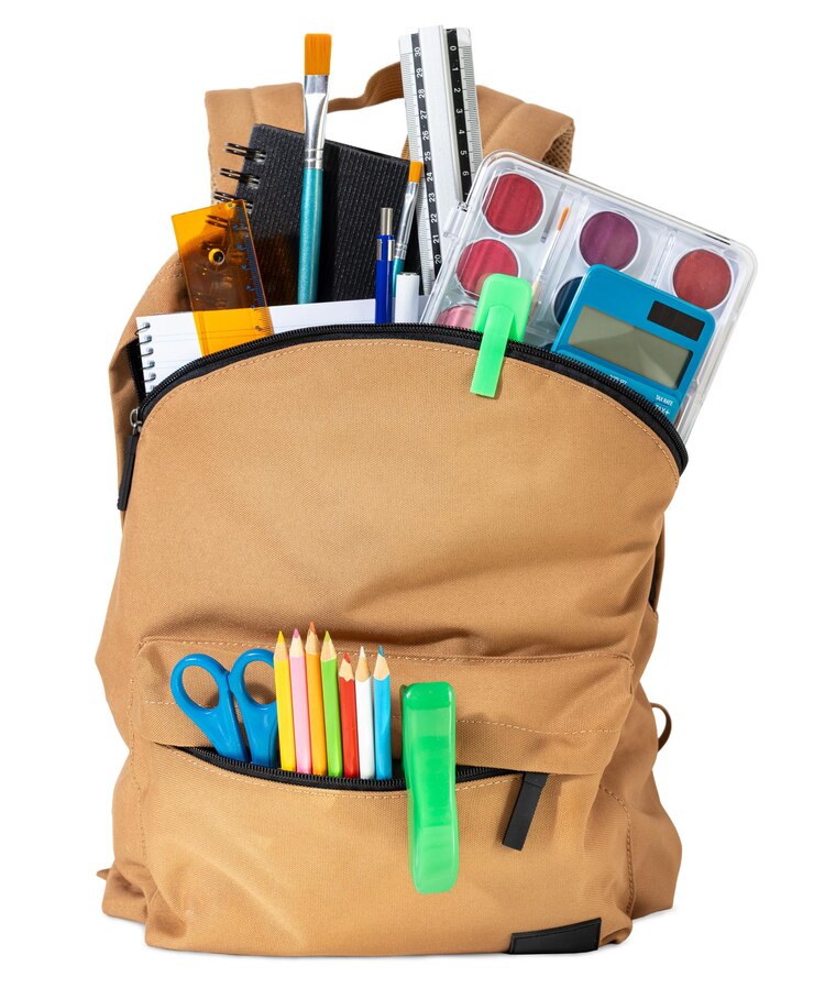 PSD mochila escolar artículos de papelería cortados listos para la temporada de regreso a la escuela