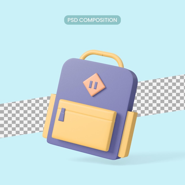 Mochila escolar mochila icono aislado 3d render ilustración