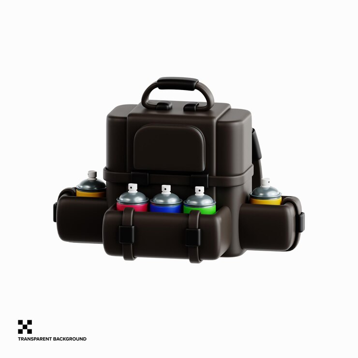 PSD una mochila de graffiti urbano con latas de pintura en aerosol