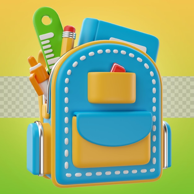 PSD mochila de ilustración 3d del icono de regreso a la escuela