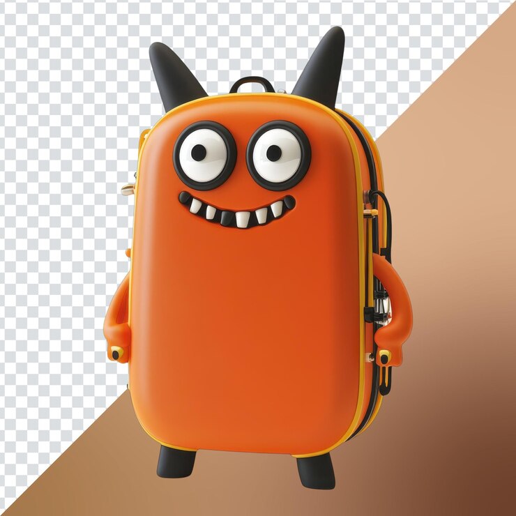 PSD mochila monstruo naranja brillante con características lúdicas perfecto para los niños ideal para la escuela y aventuras al aire libre en fondo transparente