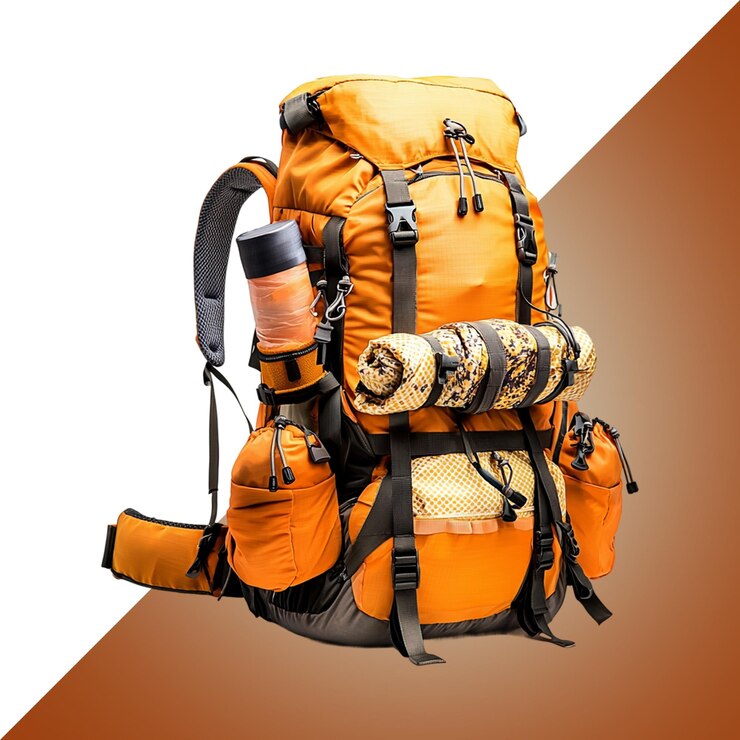 PSD una mochila naranja completamente cargada y lista para la aventura