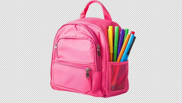 PSD una mochila rosada con bolígrafos