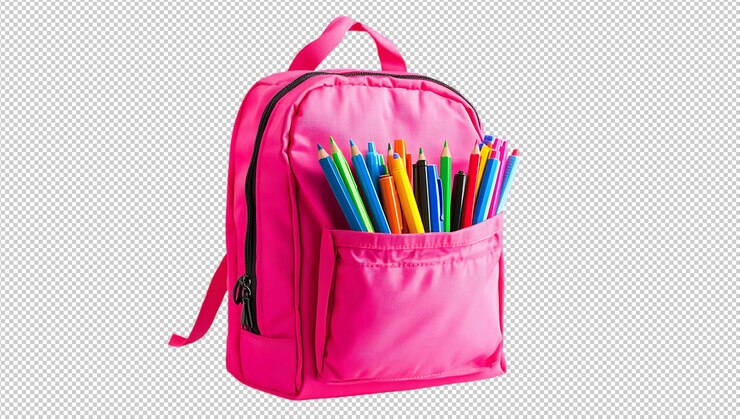 PSD una mochila rosada con lápices