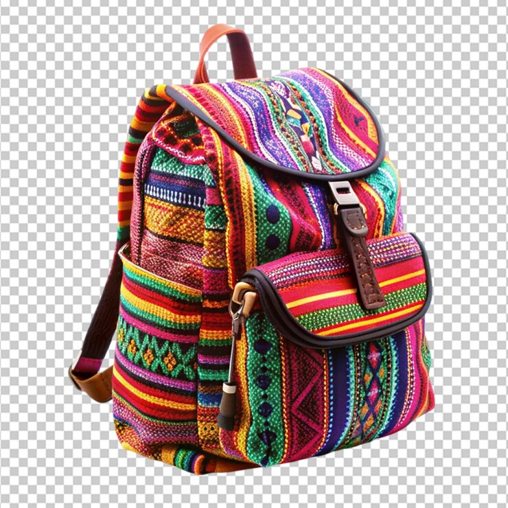 PSD mochila de tela de colores en un fondo transparente