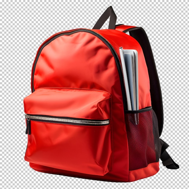 PSD mochila vermelha para escola em fundo transparente isolado